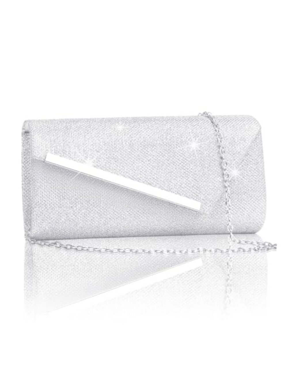 Glitter Evening Bag Formal Envelope Clutch Purse with Detachable Chain for